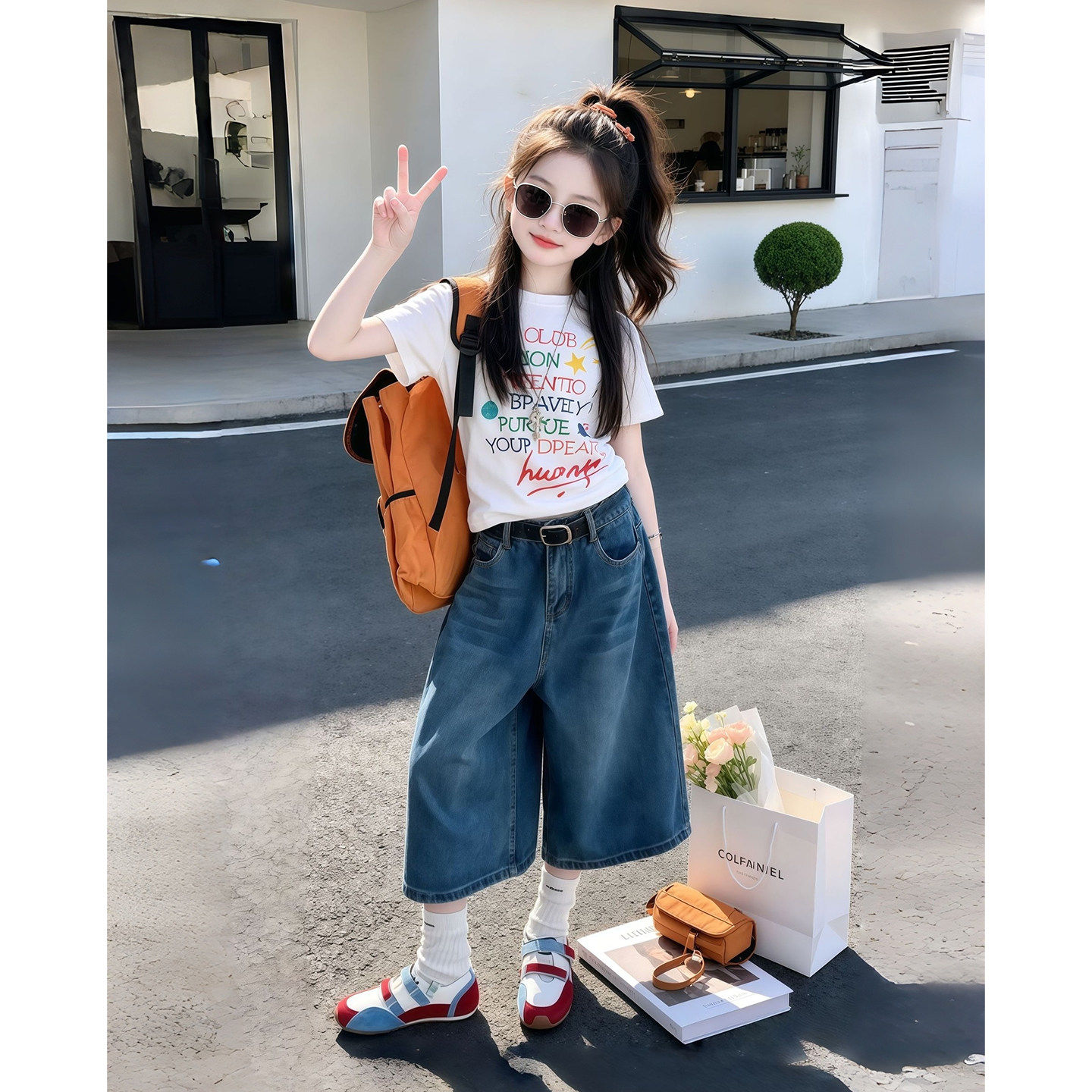 女童夏套装2026新款儿童夏季洋气纯棉短袖T恤夏装女孩时髦两件套t