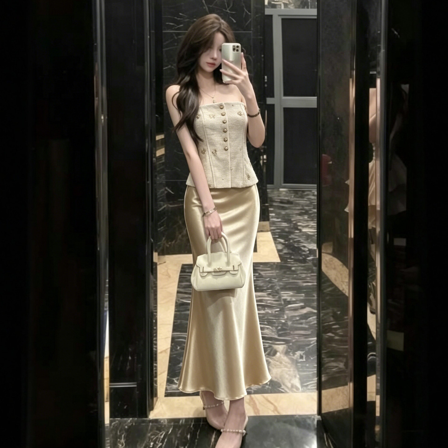 专柜正品气质一整套ootd穿搭御姐风超好看上衣鱼尾半身裙两件套装