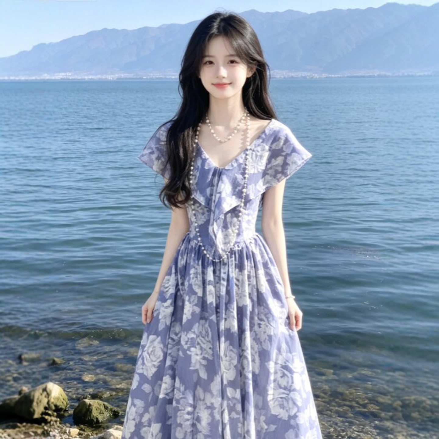 专柜正品复古漂亮独特超好看印花收腰显瘦连衣裙绝美不撞款长裙子