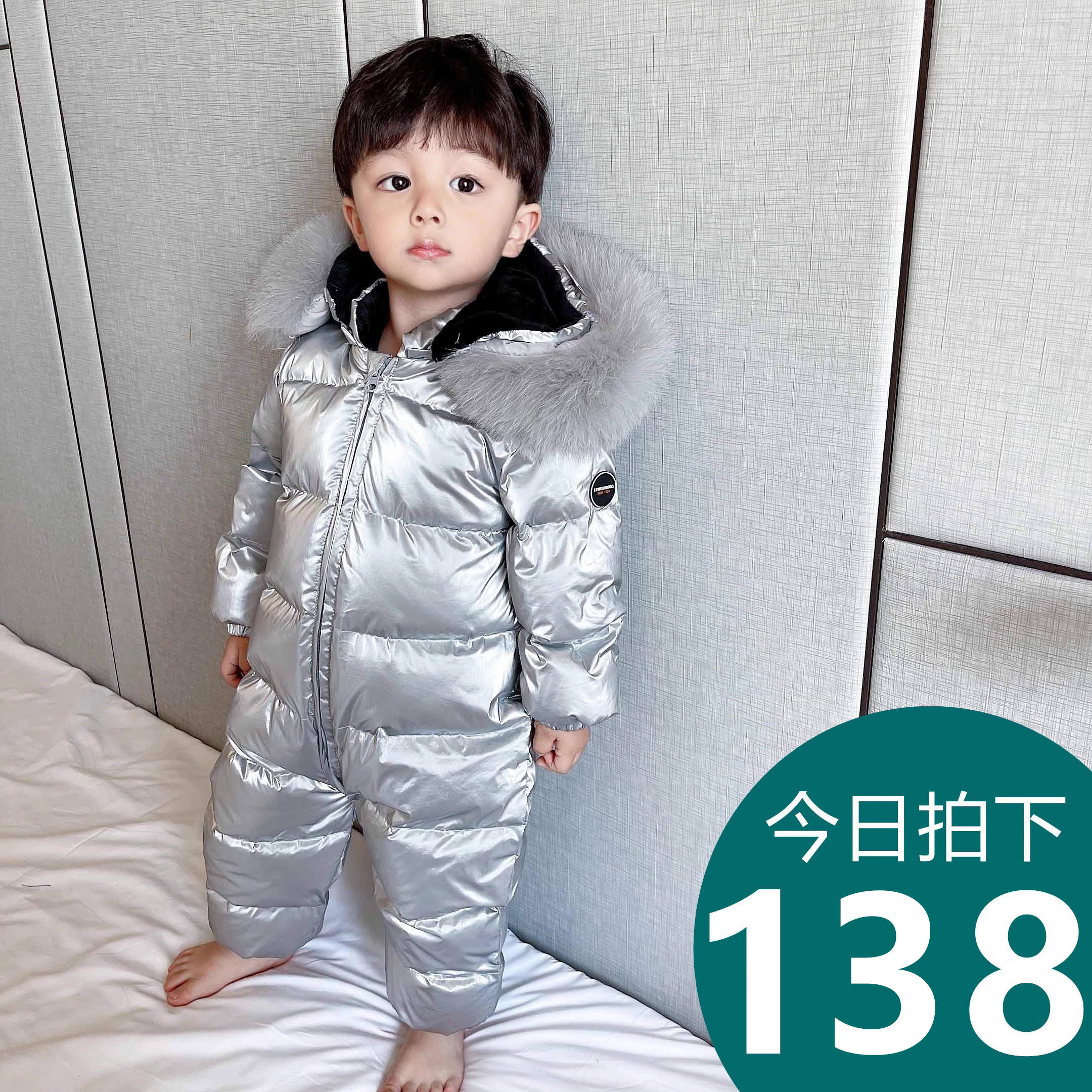 反季儿童连体衣羽绒服宝宝男女童0-1-2岁婴儿套装外出服爬服童装