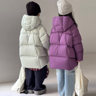儿童中长款羽绒服韩版冬季新款男童女童中大童加厚连帽白鸭绒外套