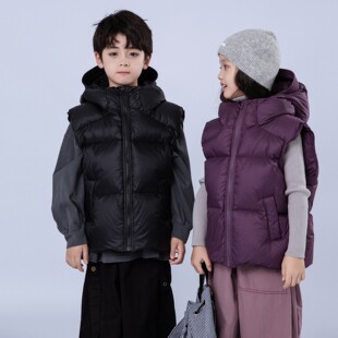 儿童羽绒马甲新款韩版短款男童女童中大童白鸭绒外套连帽坎肩背心