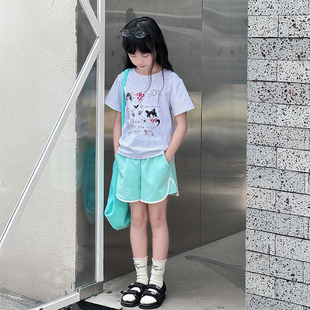 女孩甜美韩系上衣儿童洋气两件套 女童巨好看短裤 套装 夏季 2025新款