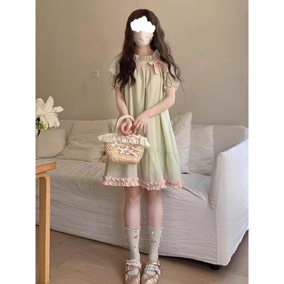 绿色连衣裙女童夏季超好看儿童裙子中大童小裙子初中生2025新款
