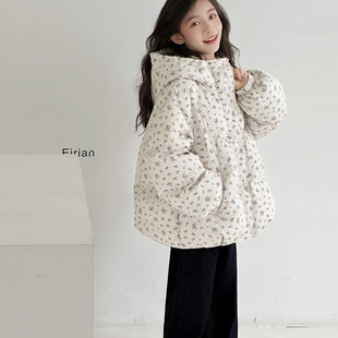 女童韩系羽绒面包服冬装2025新款女孩碎花羽绒棉棉服儿童冬季棉衣