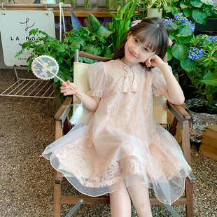 女孩国风裙子 女童夏装 中式 汉服连衣裙2025新款 洋气儿童公主裙夏季