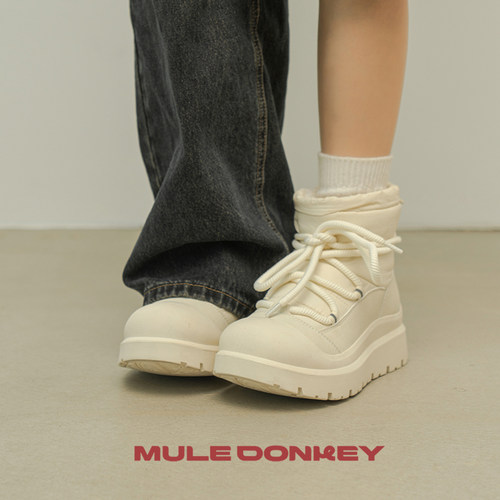 多嘴驴Donkey白色雪地靴女棉鞋