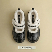 多嘴驴Donkey加绒厚底玛丽珍女款 毛毛棉鞋 冬季 保暖增高黑色小皮鞋