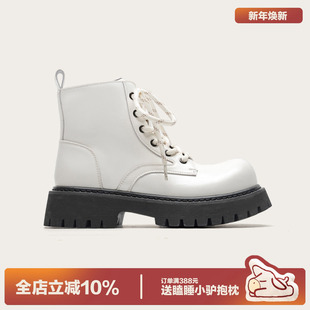 短靴小个子单靴 厚底增高百搭工装 多嘴驴Donkey白色马丁靴女款 冬季
