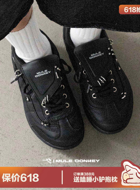 多嘴驴Donkey王橹杰同款黑色亚比鞋女夏季翻盖朋克板鞋运动德训鞋