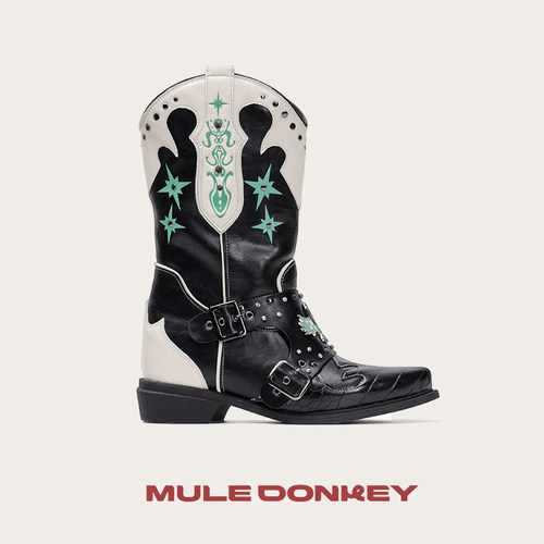 多嘴驴Donkey小众拼色骑士靴