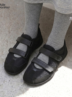 多嘴驴Donkey黑色芭蕾舞鞋女款夏季镂空透气运动玛丽珍浅口单鞋