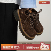 多嘴驴Donkey棕色德比鞋 大头小个子增高皮鞋 女冬季 英伦加绒厚底鞋