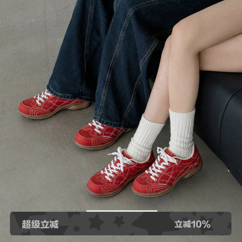 多嘴驴Donkey复古红色德训鞋女秋季好看情侣板鞋足弓支撑运动鞋男