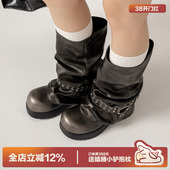 多嘴驴Donkey堆堆靴女冬季 管靴银黑色长筒靴 厚底增高骑士靴百搭裤