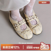 女款 秋季 镂空朋克芭蕾舞鞋 多嘴驴Donkey黄色玛丽珍鞋 平底铆钉单鞋