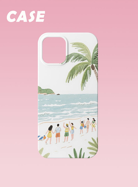 原创插画手机壳海边图案ins风适用苹果17promax轻薄iPhone16151413plus韩国二合一菲林亚克力磁吸支架华为