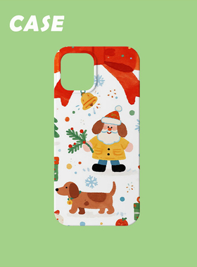 原创插画手机壳可爱圣诞老人小腊肠适用苹果17promax轻薄iPhone16151413plusxsmax韩国二合一菲林磁吸华为