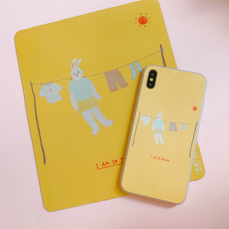 第2件半价/插画手机壳兔子晒衣服阳光适用于苹果15promaxiPhone14plus13mini韩国二合一菲林亚克力磁吸华为