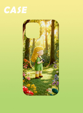 原创插画手机壳森林女孩毛毡风格适用苹果17promax轻薄iPhone16151413plusxsmax韩国二合一菲林磁吸华为小米