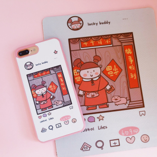 第2件半价/原创插画手机壳猪年顺利适用于苹果15promaxiPhone14plus13mini韩国二合一菲林亚克力磁吸华为