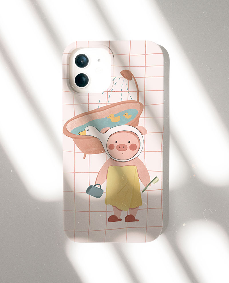 第2件半价/原创插画手机壳爱猪猪泡澡适用于苹果15promaxiPhone14plus13mini韩国二合一菲林亚克力磁吸华为