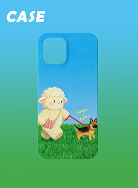原创插画手机壳小羊小德牧毛毡风格适用苹果17promax轻薄iPhone16151413plusxsmax韩国二合一菲林磁吸华为