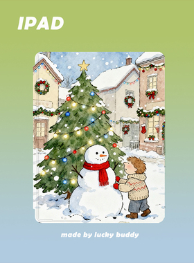 2025年13寸ipad保护套圣诞节图案下雪天原创适用苹果12.9Pro110.9.7air5mini610.5笔槽亚克力硬壳磁吸360旋转
