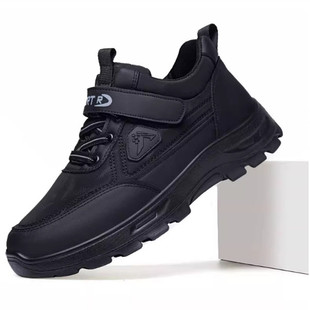 2025秋冬新品男鞋黑色上班工作鞋厚底舒适防滑久站不累加绒棉鞋38