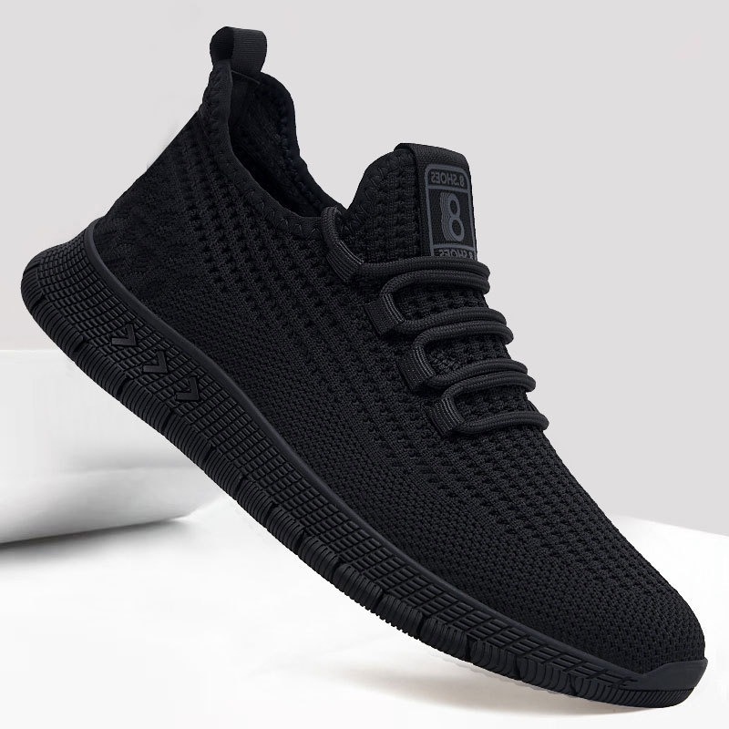 全黑色透气软底网布鞋工作男网鞋