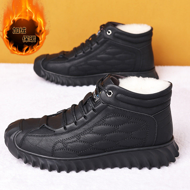 2025冬季新款雪地加绒棉皮靴加厚保暖高帮棉鞋防滑防水男鞋子45码