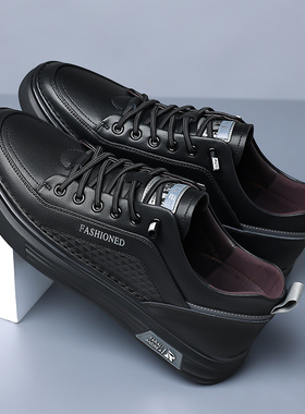 春季软底防滑工作鞋黑色上班干活酒店厨房百搭潮流软皮面小皮鞋男