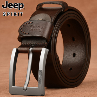 带纯正品 真皮针扣休闲腰带男裤 中青年潮 spirit牛皮皮带男士 Jeep