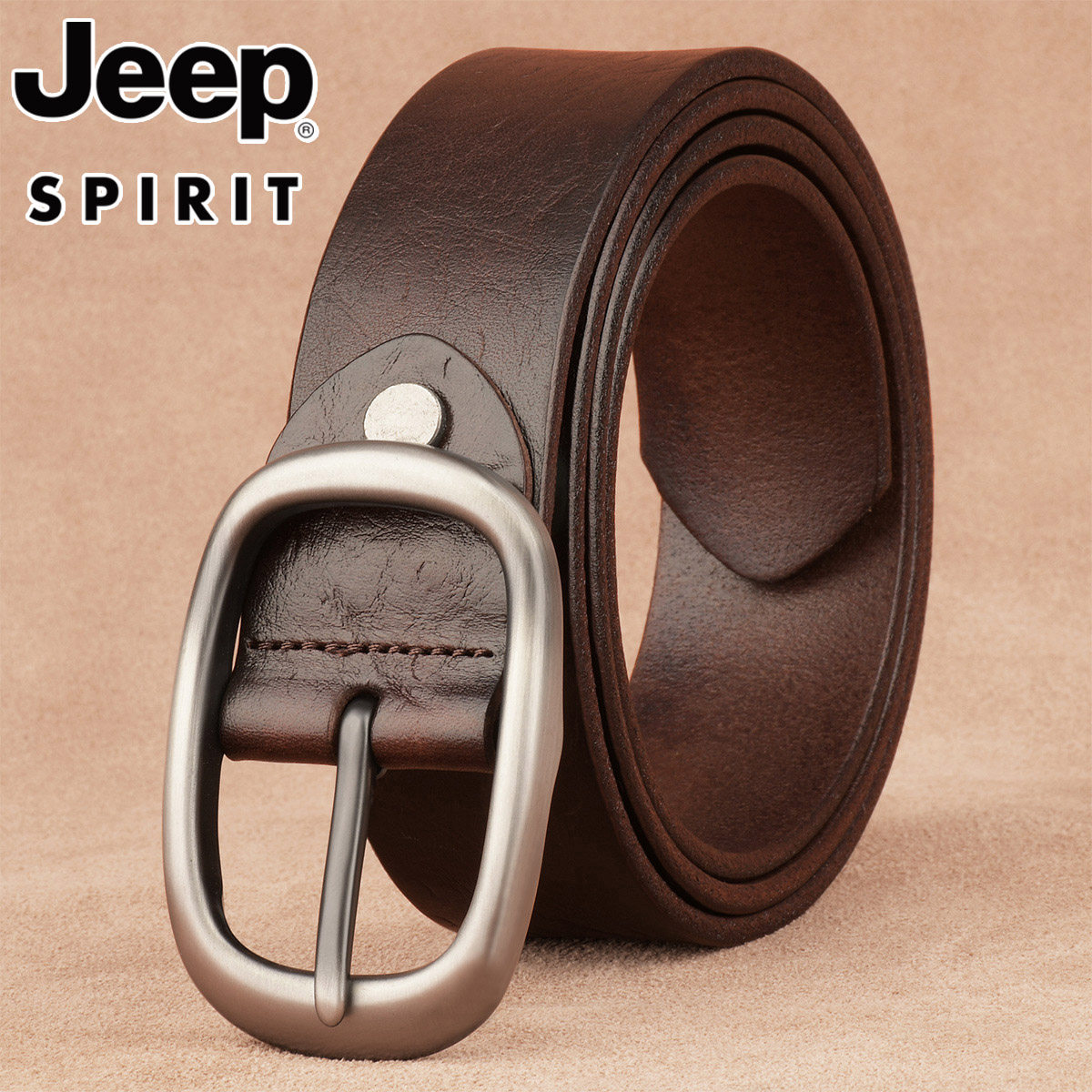 jeep皮带男真皮牛仔时尚个性针扣头层牛皮型男百搭休闲裤潮流腰带