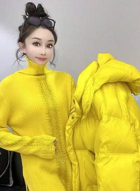 欧货烫钻高领打底衫女秋冬针织衫前短后长毛衣洋气2024年新款上衣