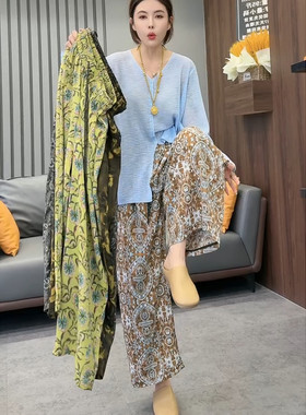 夏季高腰复古印花直筒显瘦女裤