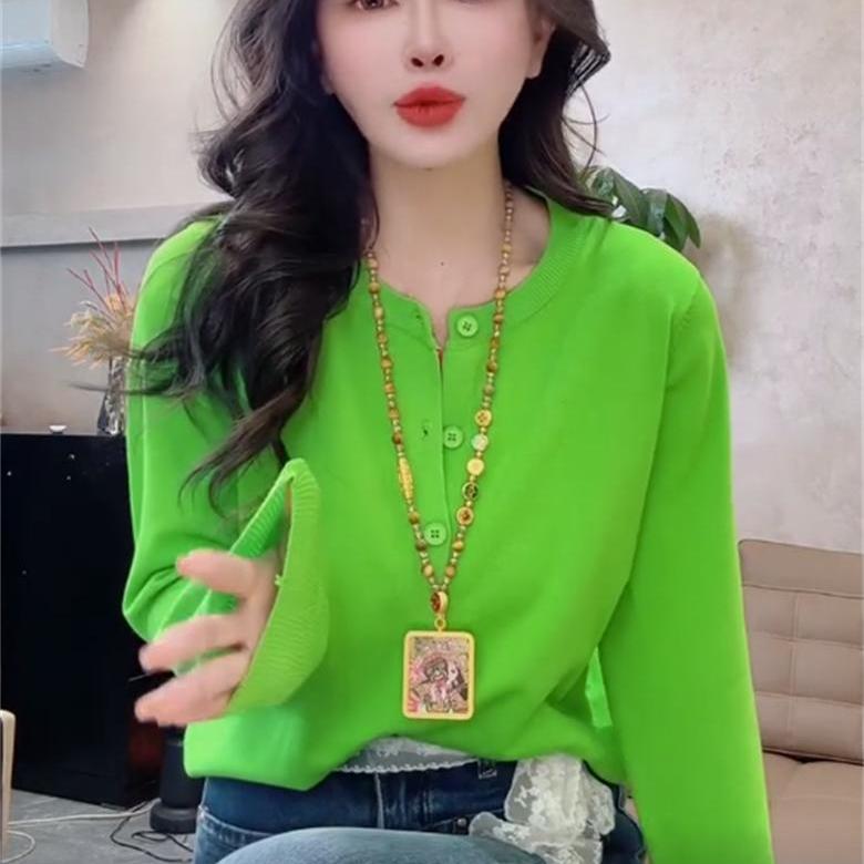 韩版气质圆领单排扣针织开衫