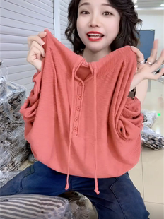 春款女装2023年新款连帽针织衫女长袖高档小衫洋气显瘦遮肉上衣潮