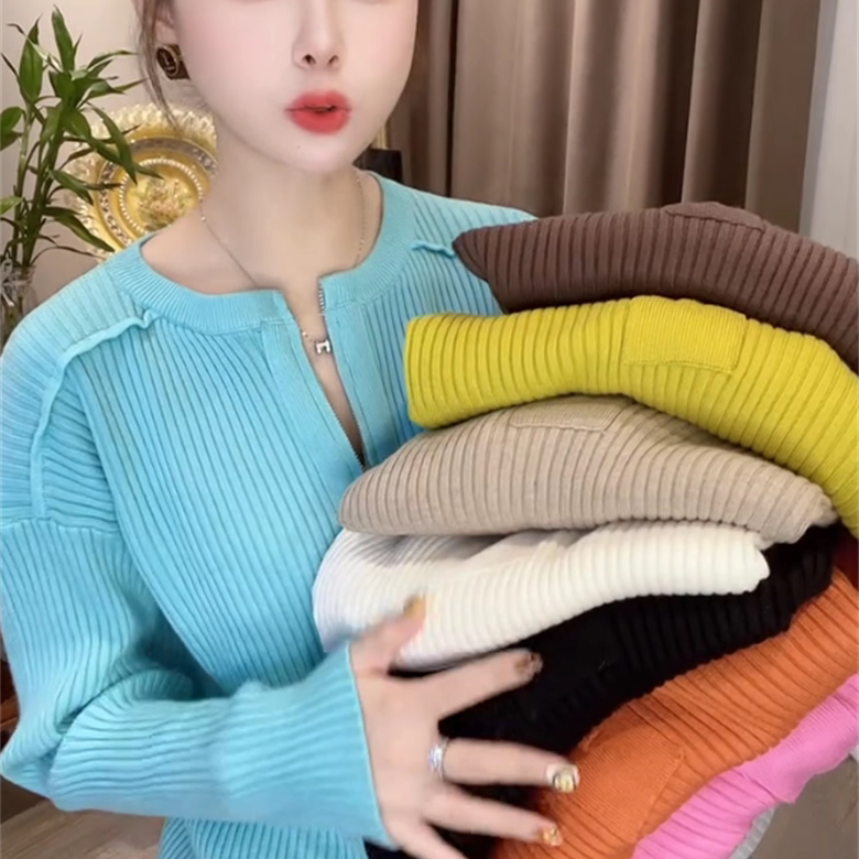 高级感气质糖果蓝色毛衣女2025秋冬季百搭洋气半拉链针织衫上衣潮