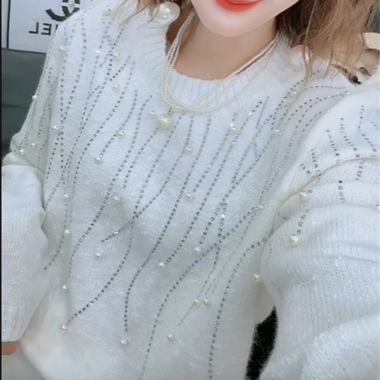 重工钉珠闪钻圆领针织衫女