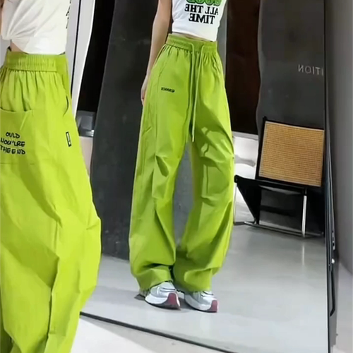 糖果色女夏高腰冰丝速干工装阔腿