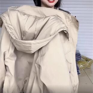 风衣女 小个子防风连帽二棉气质短外套宽松休闲工装 2024秋冬季 新款