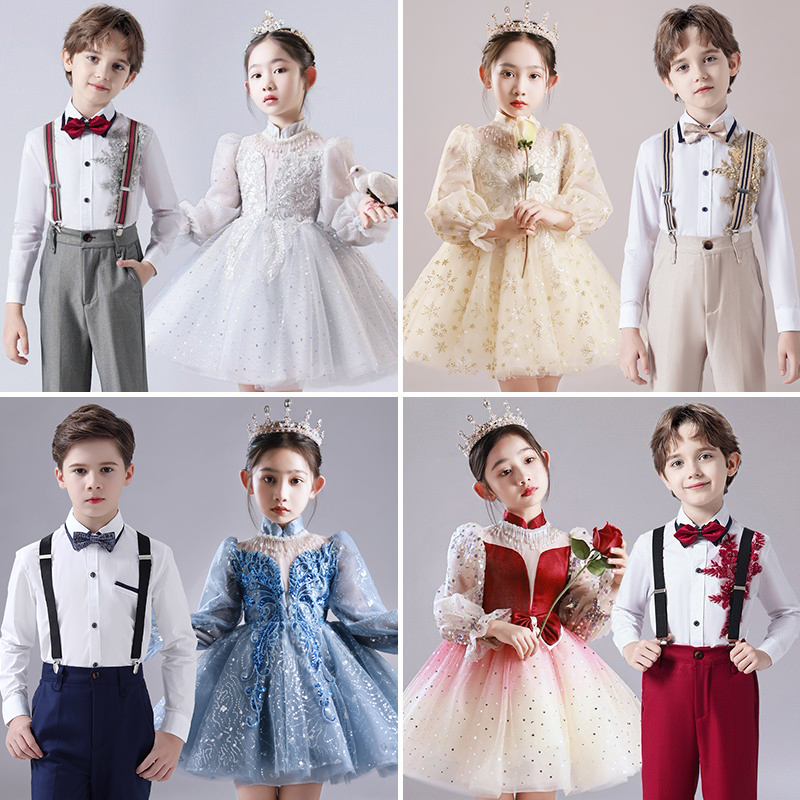 儿童大合唱演出服中小学生表演服女童合唱团体高端礼服蓬蓬裙套装
