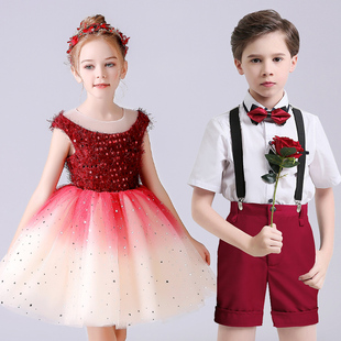 儿童大合唱演出服中小学生表演服装 女童礼服蓬蓬裙男童合唱团套装