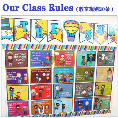 classroom rules教室守则英文导图海报闪卡主题教具墙贴教室装饰