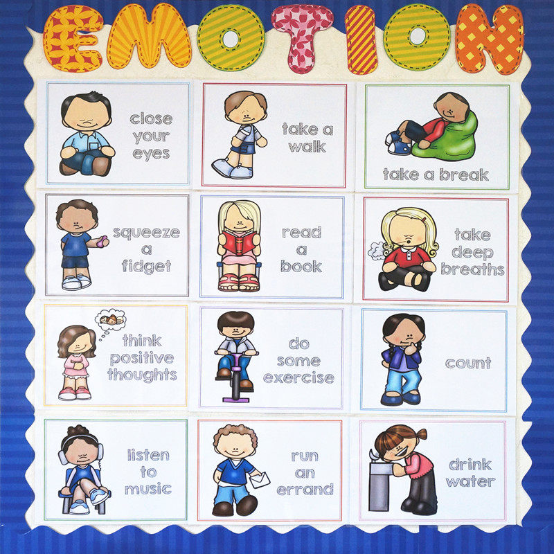 早教幼儿园装修英语海报卡calming down稳定情绪emotion办法12张