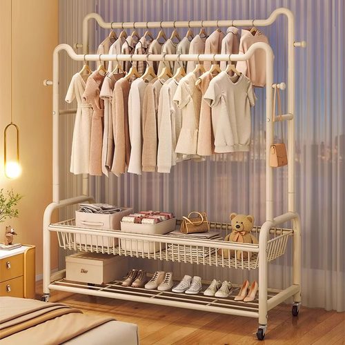 衣帽架落地衣架卧室内家用双杆挂衣架简易衣服置物架晾衣架子