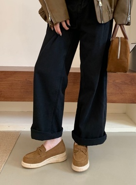 2026年春季圆头蝴蝶结厚底麻绳编织坡跟增高渔夫鞋磨砂真皮休闲鞋