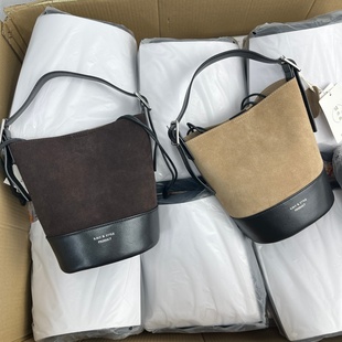 公司单尾货少量 头层磨砂牛皮女包高级感真皮水桶斜挎包 秋冬新款