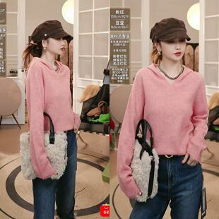 女25新款 100绵羊毛连帽针织衫 春秋套头休闲毛衣706 跨年宠粉节